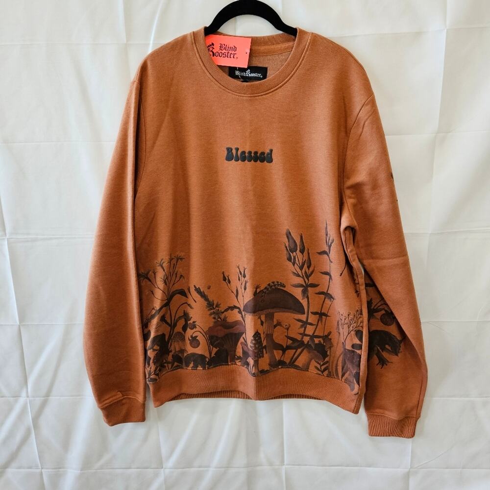 Blind Rooster Blessed Mushroom Pullover Sweatshirt Burnt Orange Large